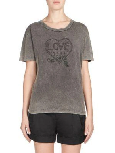 Saint Laurent Crewneck Short-sleeve Embroidered Heart Cotton T-shirt In Faded Black