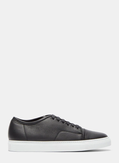 Aiezen Men's Low-top Grained Leather Sneakers In Black