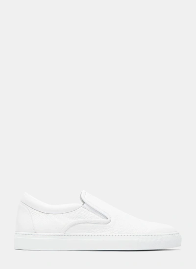 Aiezen Men's Slip-on Grained Leather Trainers In White | ModeSens