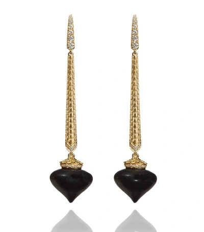 Annoushka Touch Wood 18ct Yellow Gold, Diamond And Ebony Drop Earrings