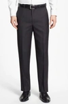 Santorelli Luxury Flat Front Wool Dress Pants In Gray