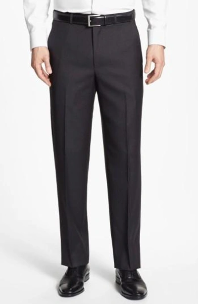 Santorelli Luxury Flat Front Wool Dress Pants In Black