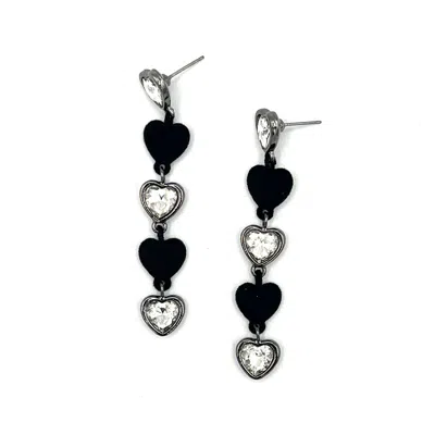 9design Women's Black Mixed Velvet & Glass Hearts Linear Drop Earring