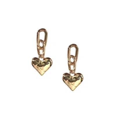 9design Women's Gold Chain Link Hammered Heart Drop Earring