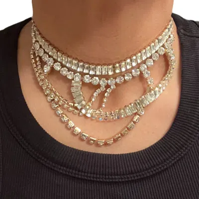 9design Women's Gold Crystal Draped Rhinestone Layered Statement Necklace