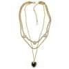 9design Women's Gold Layered Black Heart Shaped Stone Pendant Necklace