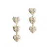 9design Women's Gold Triple Crystal Pave Puffy Heart Drop Earrings