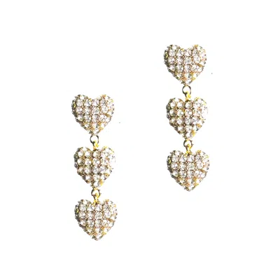 9design Women's Gold Triple Crystal Pave Puffy Heart Drop Earrings