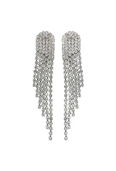 9design Women's Silver Brake My Heart Rhinestone Fringe Statement Earrings