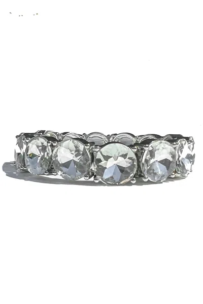 9design Women's Silver Rhinestone Stretch Bracelet With Crystal Glass Stones