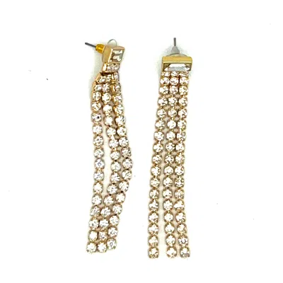 9design Women's Statement Earrings With Baguette Rhinestone Top & Chain Fringe - Gold Plated
