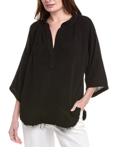 9seed Double Gauze Raw Edge Dashiki Top In Black