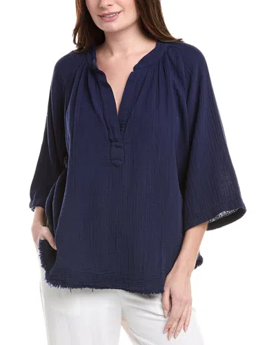 9seed Double Gauze Raw Edge Dashiki Top In Blue