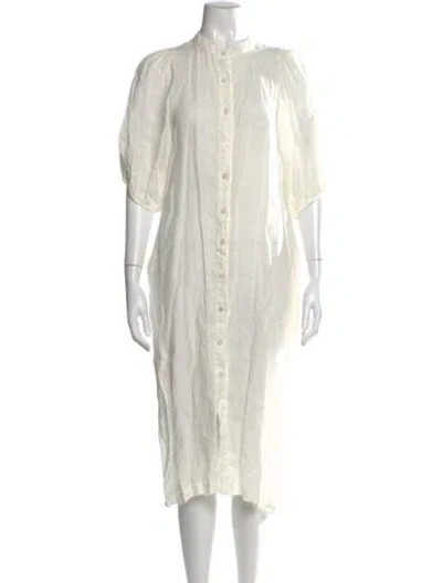 Pre-owned 9seed Linen Midi Length Dress In White