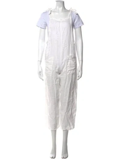 Pre-owned 9seed Linen Square Neckline Jumpsuit In White