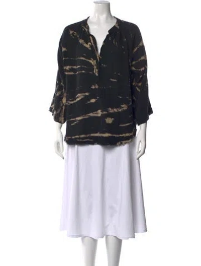 Pre-owned 9seed Linen Tie-dye Print Top In Black