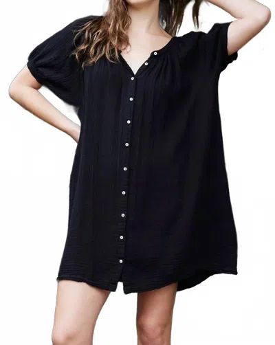 9seed Sinfos Puff Sleeve Button Down Dress In Noir In Pink