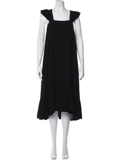 Pre-owned 9seed Square Neckline Midi Length Dress In Black