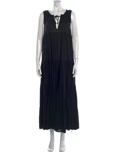 Pre-owned 9seed Tie Neck Long Dress In Black