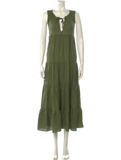 Pre-owned 9seed Tie Neck Long Dress In Green