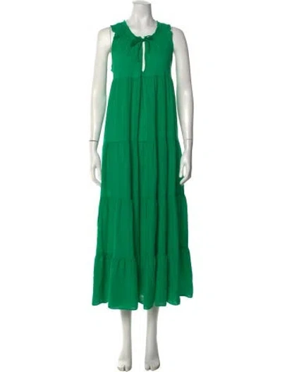 Pre-owned 9seed Tie Neck Long Dress In Green