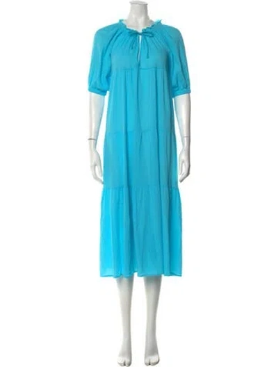 Pre-owned 9seed Tie Neck Midi Length Dress In Blue