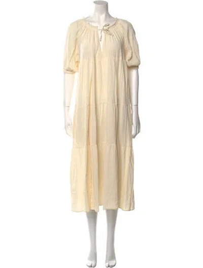 Pre-owned 9seed Tie Neck Midi Length Dress In Neutral
