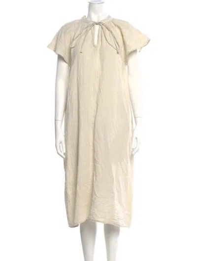 Pre-owned 9seed Tie Neck Midi Length Dress In Neutral