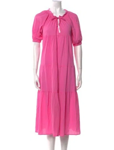 Pre-owned 9seed Tie Neck Midi Length Dress In Pink