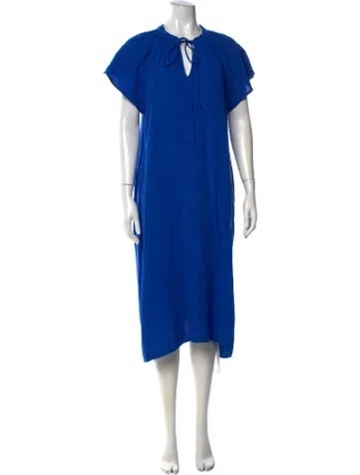 Pre-owned 9seed Tie Neck Midi Length Dress W/ Tags In Blue