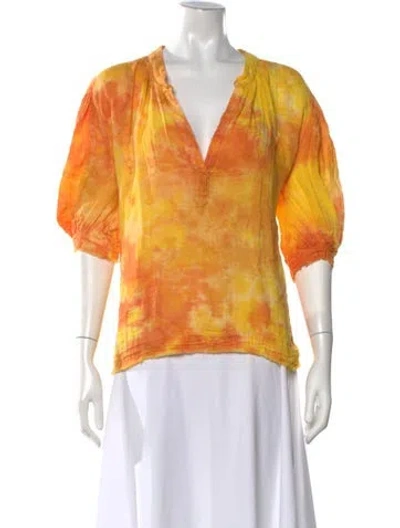 Pre-owned 9seed Tie-dye Print V-neck Top W/ Tags In Yellow
