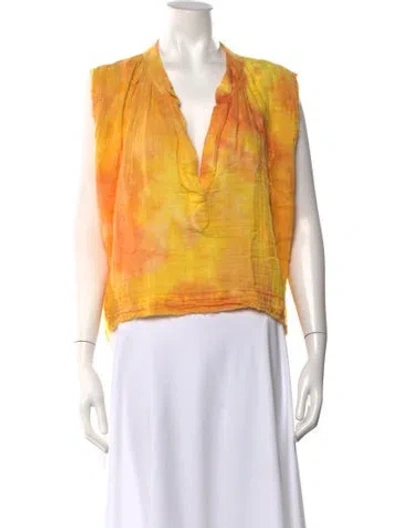 Pre-owned 9seed Tie-dye Print V-neck Top In Yellow