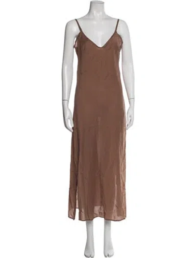 Pre-owned 9seed V-neck Long Dress In Brown