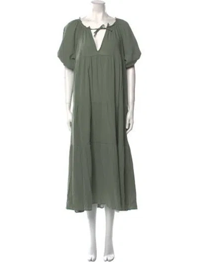 Pre-owned 9seed V-neck Long Dress In Green