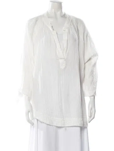 Pre-owned 9seed V-neck Long Sleeve Top In White
