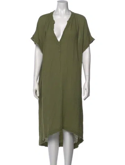 Pre-owned 9seed V-neck Midi Length Dress In Green