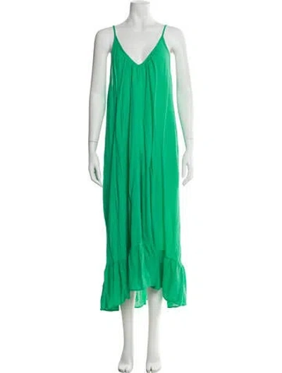 Pre-owned 9seed V-neck Midi Length Dress In Green