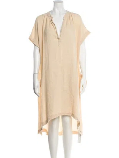 Pre-owned 9seed V-neck Midi Length Dress In Neutral