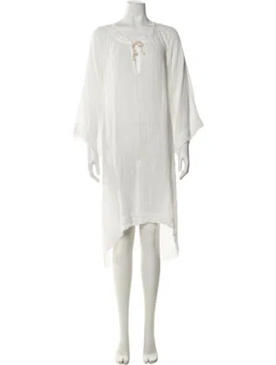 Pre-owned 9seed V-neck Midi Length Dress In White