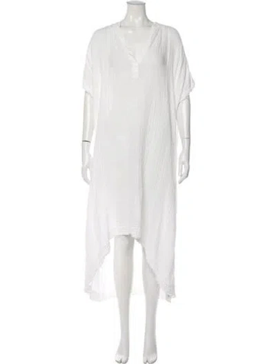 Pre-owned 9seed V-neck Midi Length Dress In White