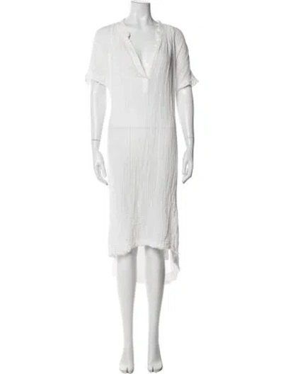 Pre-owned 9seed V-neck Midi Length Dress In White