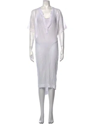 Pre-owned 9seed V-neck Midi Length Dress In White