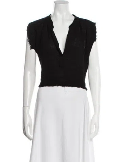 Pre-owned 9seed V-neck Short Sleeve Crop Top In Black
