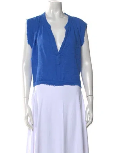 Pre-owned 9seed V-neck Short Sleeve Crop Top In Blue