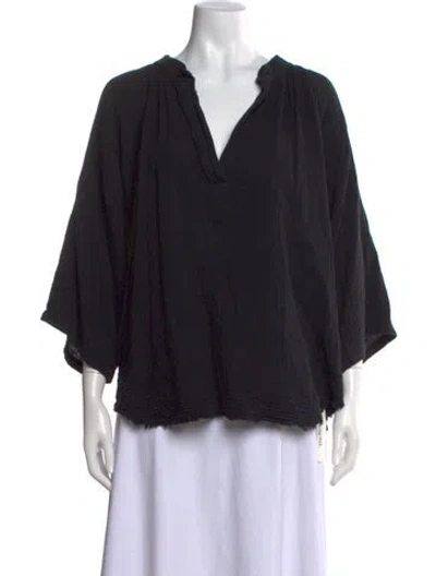 Pre-owned 9seed V-neck Short Sleeve Top In Black