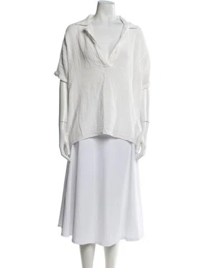 Pre-owned 9seed V-neck Short Sleeve Top In White