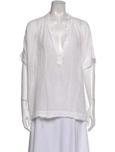 Pre-owned 9seed V-neck Short Sleeve Top In White