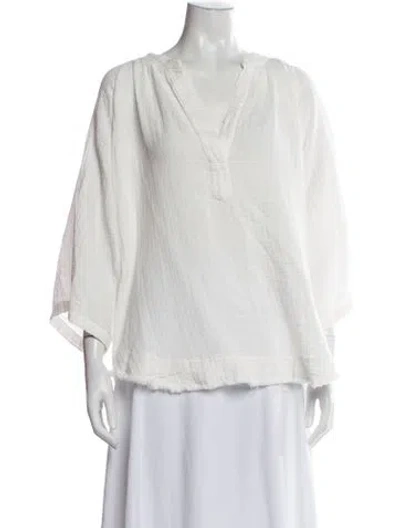 Pre-owned 9seed V-neck Short Sleeve Top In White