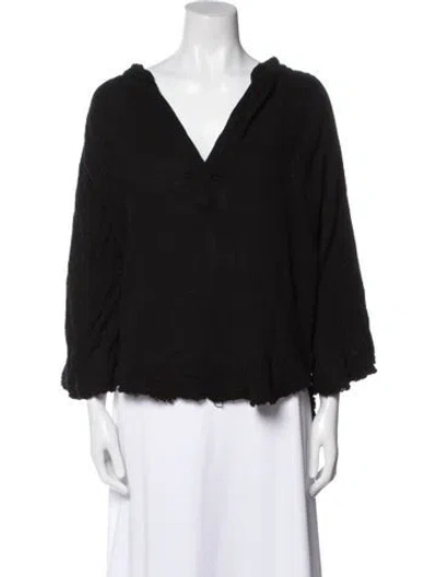 Pre-owned 9seed V-neck Three-quarter Sleeve Blouse In Black