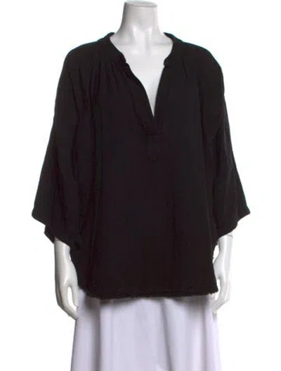 Pre-owned 9seed V-neck Three-quarter Sleeve Blouse In Black